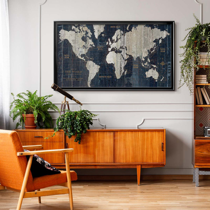 Steelside™ Old World Map Blue Framed On Canvas Print & Reviews Wayfair